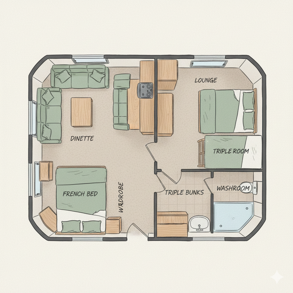 French Bed + Bunks floorplan